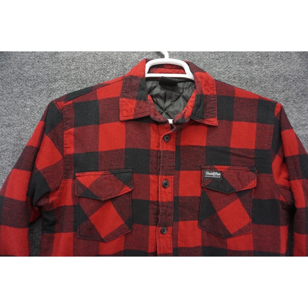 Burnside Flannel Quilted Lined Shirt Mens Small Shacket Jacket Red Buffalo Plaid